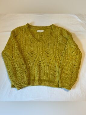 Mango Women's Chartreuse Knit V-Neck Sweater